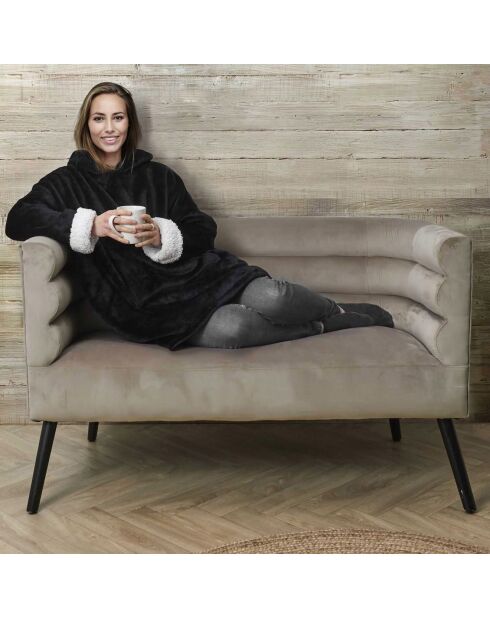 Sweat plaid à capuche intérieur Sherpa noir