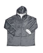 Sweat plaid zippé à capuche intérieur Sherpa gris