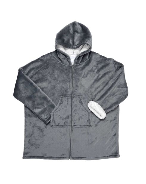 Sweat plaid zippé à capuche intérieur Sherpa gris