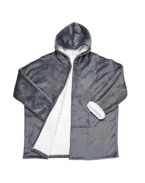 Sweat plaid zippé à capuche intérieur Sherpa gris