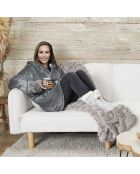 Sweat plaid zippé à capuche intérieur Sherpa gris