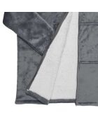 Sweat plaid zippé à capuche intérieur Sherpa gris