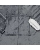 Sweat plaid zippé à capuche intérieur Sherpa gris