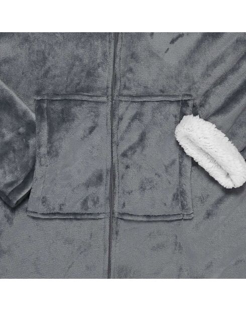 Sweat plaid zippé à capuche intérieur Sherpa gris