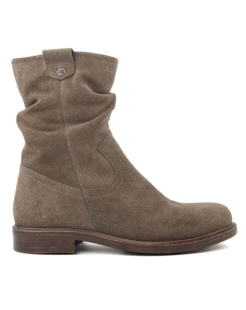 Boots en Velours de Cuir Lilia taupe