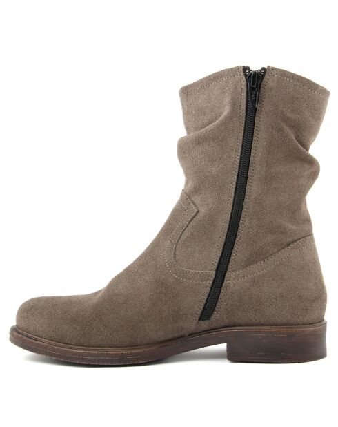 Boots en Velours de Cuir Lilia taupe