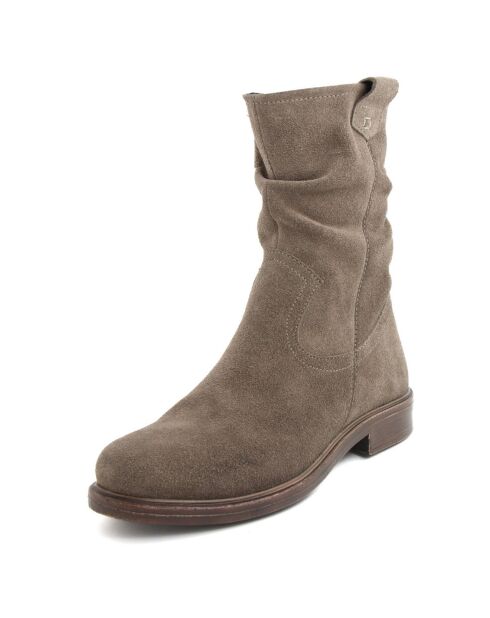 Boots en Velours de Cuir Lilia taupe