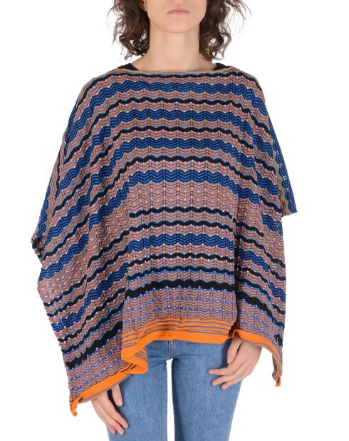 Poncho en Laine mélangée bleu/orange