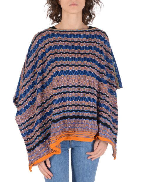 Poncho en Laine mélangée bleu/orange