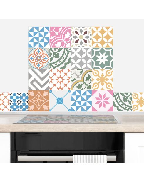 Crédence adhésive Carreaux de Ciment multicolore - 60x90 cm