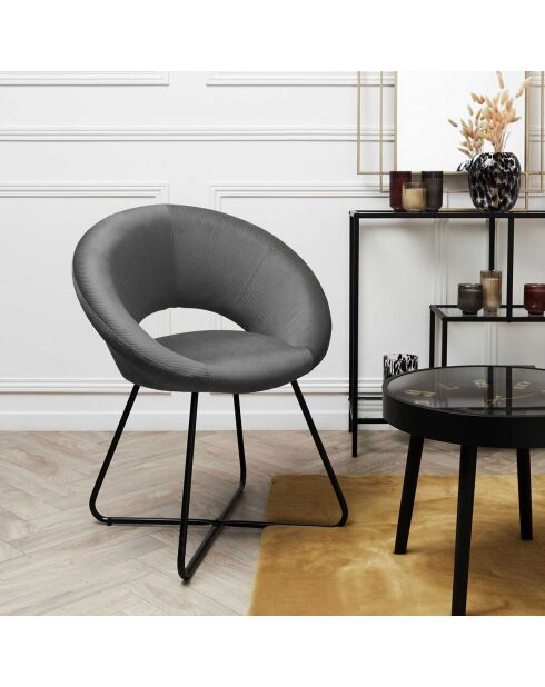 Fauteuil rond velours cotelé Giulia gris - 67x84x52 cm