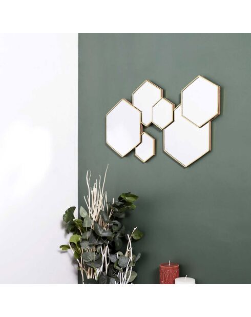 Décoration miroir hexagonal argentée - 57x1x35 cm