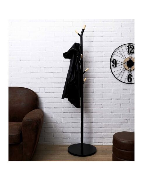 Porte manteau métal et bois noir - 40x175x40 cm