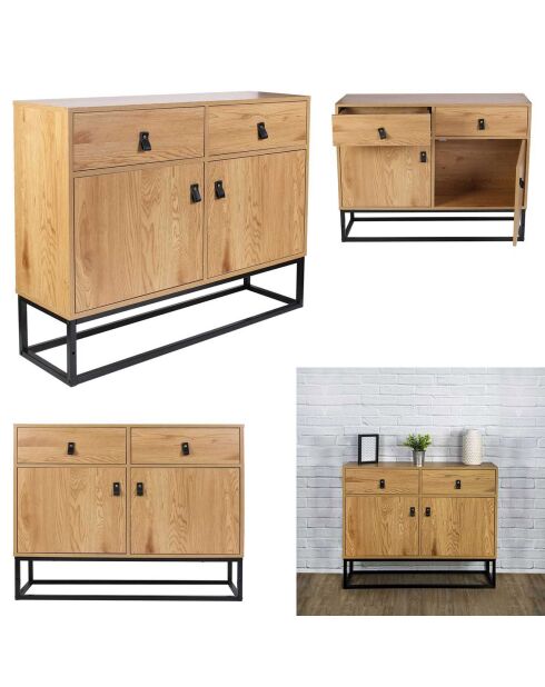 Buffet bois et métal Abbott naturel/noir - 100x80x29 cm