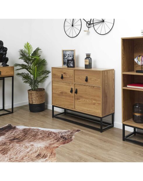 Buffet bois et métal Abbott naturel/noir - 100x80x29 cm