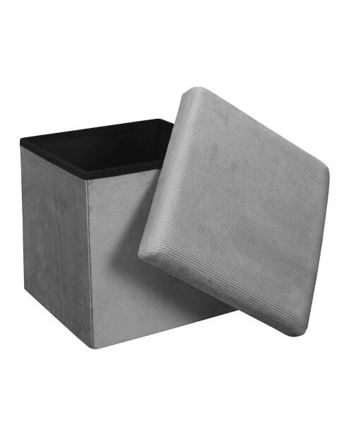 Coffre pouf pliable velours cotelé Giulia gris/souris - 38x38x38 cm