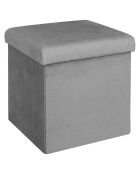 Coffre pouf pliable velours cotelé Giulia gris/souris - 38x38x38 cm