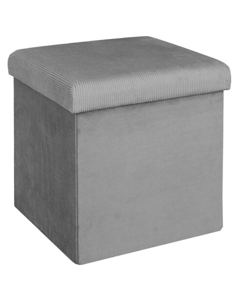 Coffre pouf pliable velours cotelé Giulia gris/souris - 38x38x38 cm
