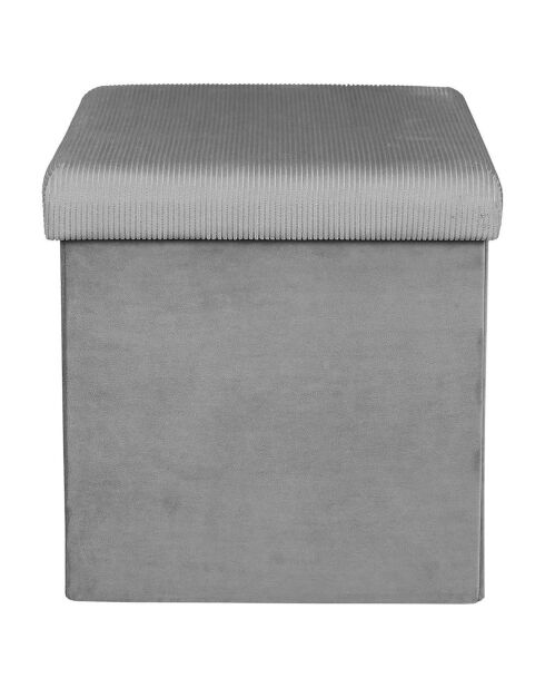 Coffre pouf pliable velours cotelé Giulia gris/souris - 38x38x38 cm