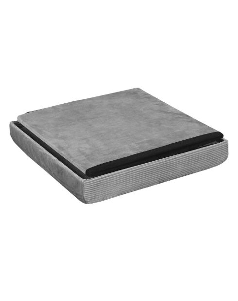 Coffre pouf pliable velours cotelé Giulia gris/souris - 38x38x38 cm