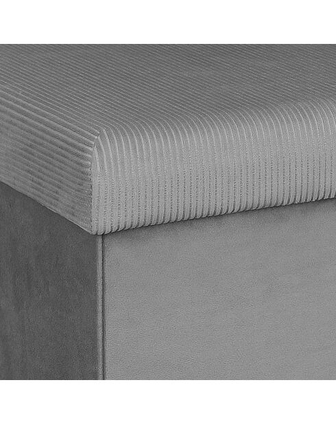 Coffre pouf pliable velours cotelé Giulia gris/souris - 38x38x38 cm