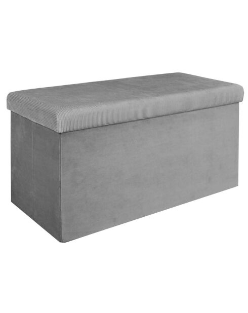 Coffre banc velours cotelé Giulia gris/souris - 77x38x38 cm