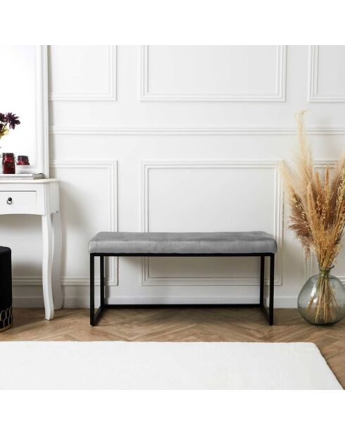 Banc Giulia velours cotelé gris/souris - 100x48x38 cm