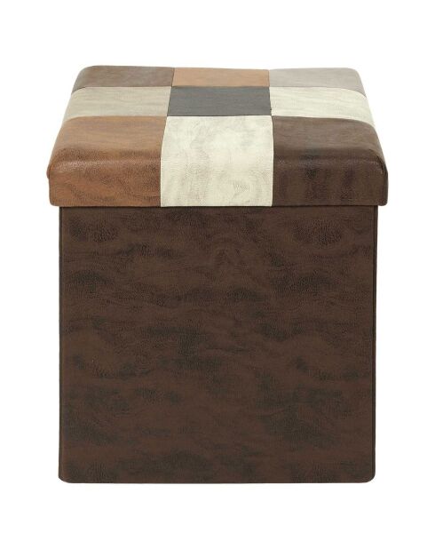 Coffre pouf pliable Patchwork marron - 38x38x38 cm