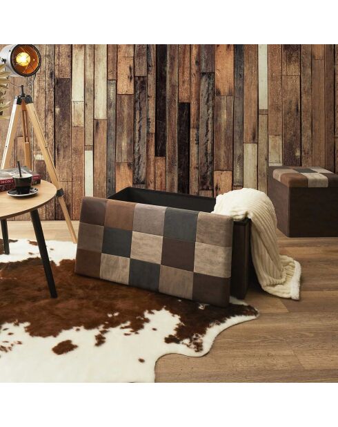 Coffre banc pliable Patchwork marron - 76x38x38 cm