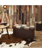 Coffre banc pliable Patchwork marron - 76x38x38 cm