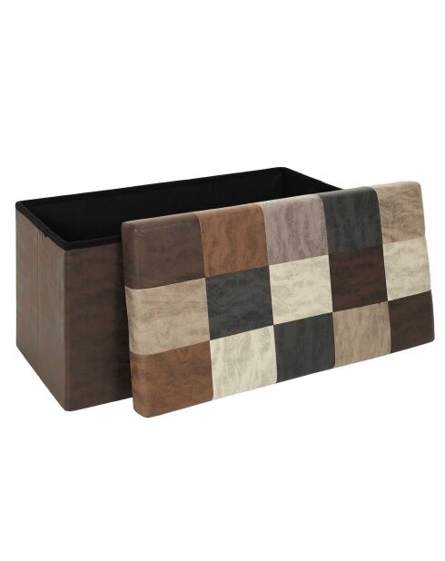 Coffre banc pliable Patchwork marron - 76x38x38 cm