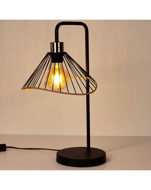 Lampe à poser rotin et métal noire - 30x47x25 cm