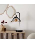 Lampe à poser rotin et métal noire - 30x47x25 cm