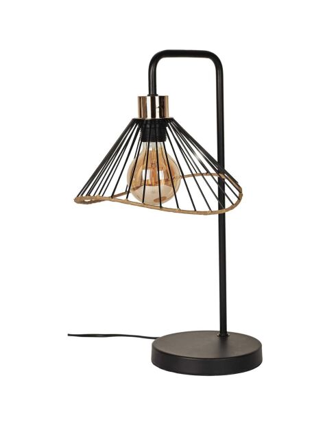 Tafellamp van rotan en zwart metaal - 30x47x25 cm