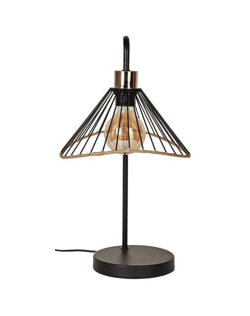 Lampe à poser rotin et métal noire - 30x47x25 cm