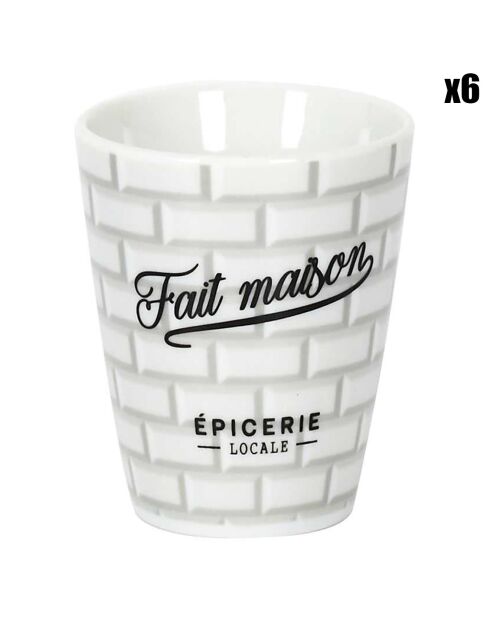 6 Gobelets en Porcelaine expresso Brooklyn blanc/noir - 6x7x6 cm