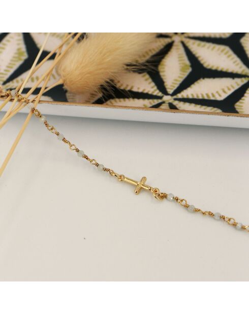 Bracelet Mini Stone Croix en Laiton doré & Perle de Lune