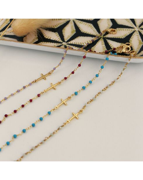 Bracelet Mini Stone Croix en Laiton doré & Perle de Lune