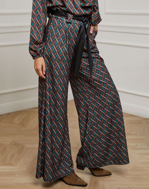 Pantalon imprimé Camille café
