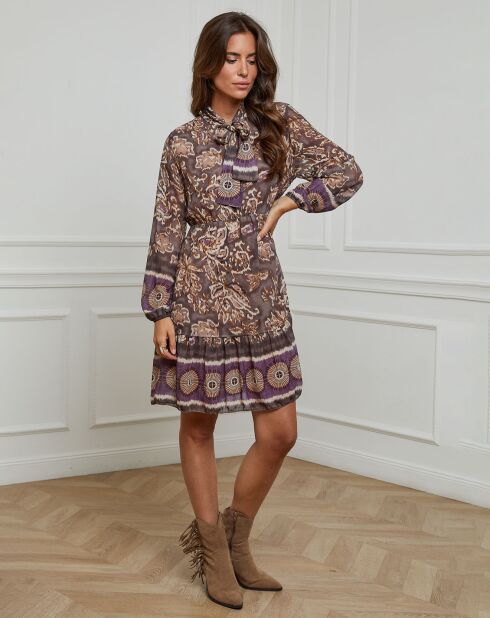 Robe imprimée mi-longue Charlie taupe