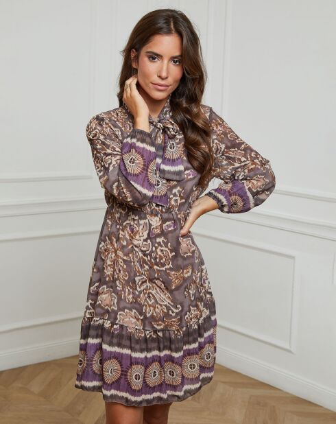 Robe imprimée mi-longue Charlie taupe