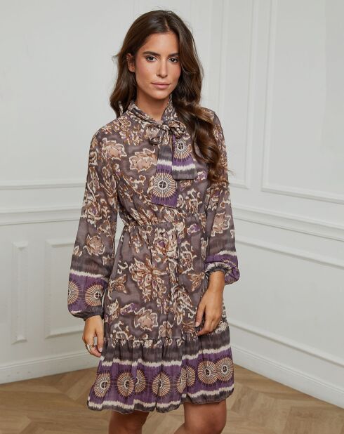 Robe imprimée mi-longue Charlie taupe