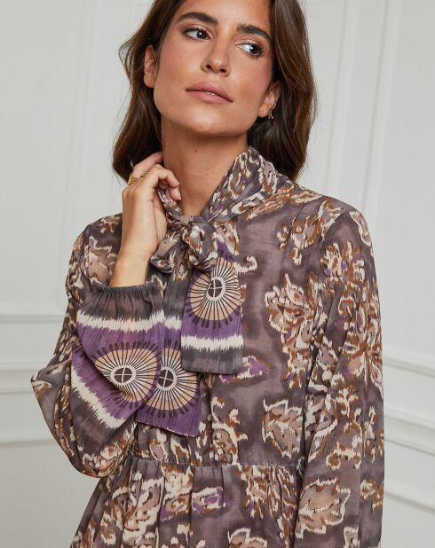 Robe imprimée mi-longue Charlie taupe