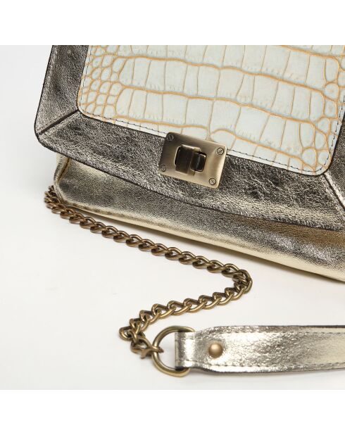 Sac bandoulière en Cuir d'Agneau Gaby doré/python blanc - 21x15x7 cm