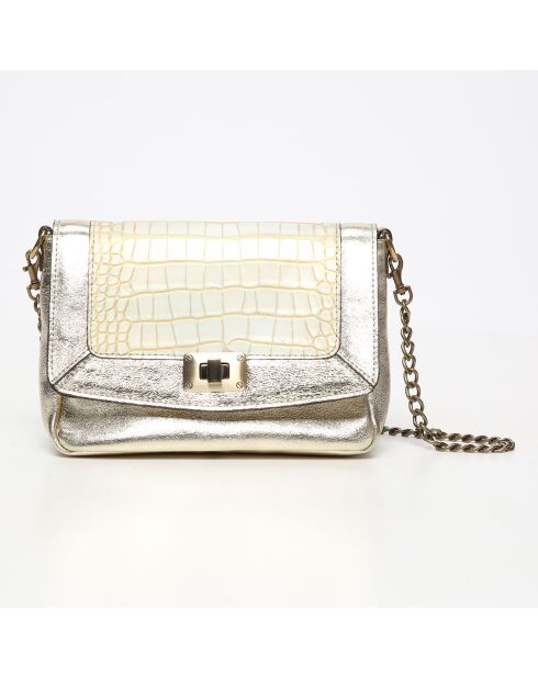 Sac bandoulière en Cuir d'Agneau Gaby doré/python blanc - 21x15x7 cm