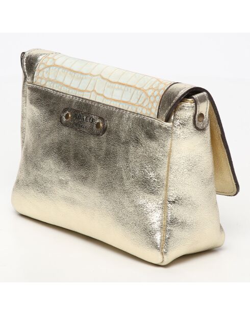 Sac bandoulière en Cuir d'Agneau Gaby doré/python blanc - 21x15x7 cm