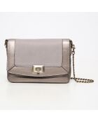Sac bandoulière en Cuir d'Agneau Gaby argenté/gris - 21x15x7 cm