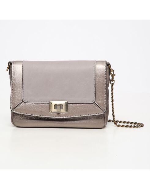 Sac bandoulière en Cuir d'Agneau Gaby argenté/gris - 21x15x7 cm