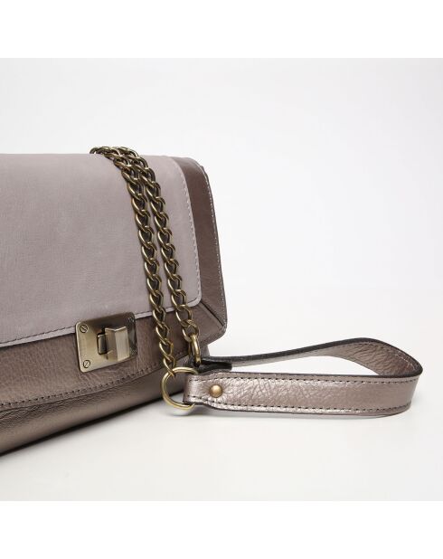 Sac bandoulière en Cuir d'Agneau Gaby argenté/gris - 21x15x7 cm