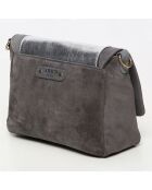Sac bandoulière en Cuir & Velours de Cuir d'Agneau Gaby argenté/gris - 21x15x7 cm